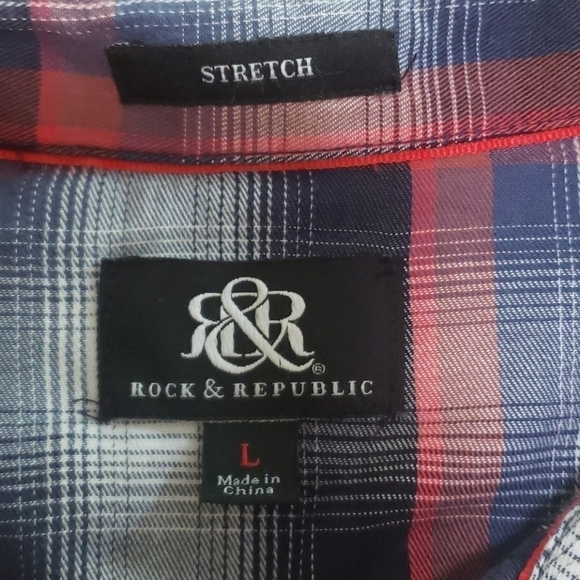 𝅺Rock & Republic Plaid Party Fall Outdoor Roll-Sleeve Western Button Shirt Men - Picture 4 of 5